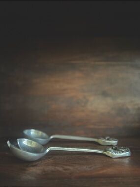Vintage Pewter Horse Head Salad Servers Equestrian Serving Utensils